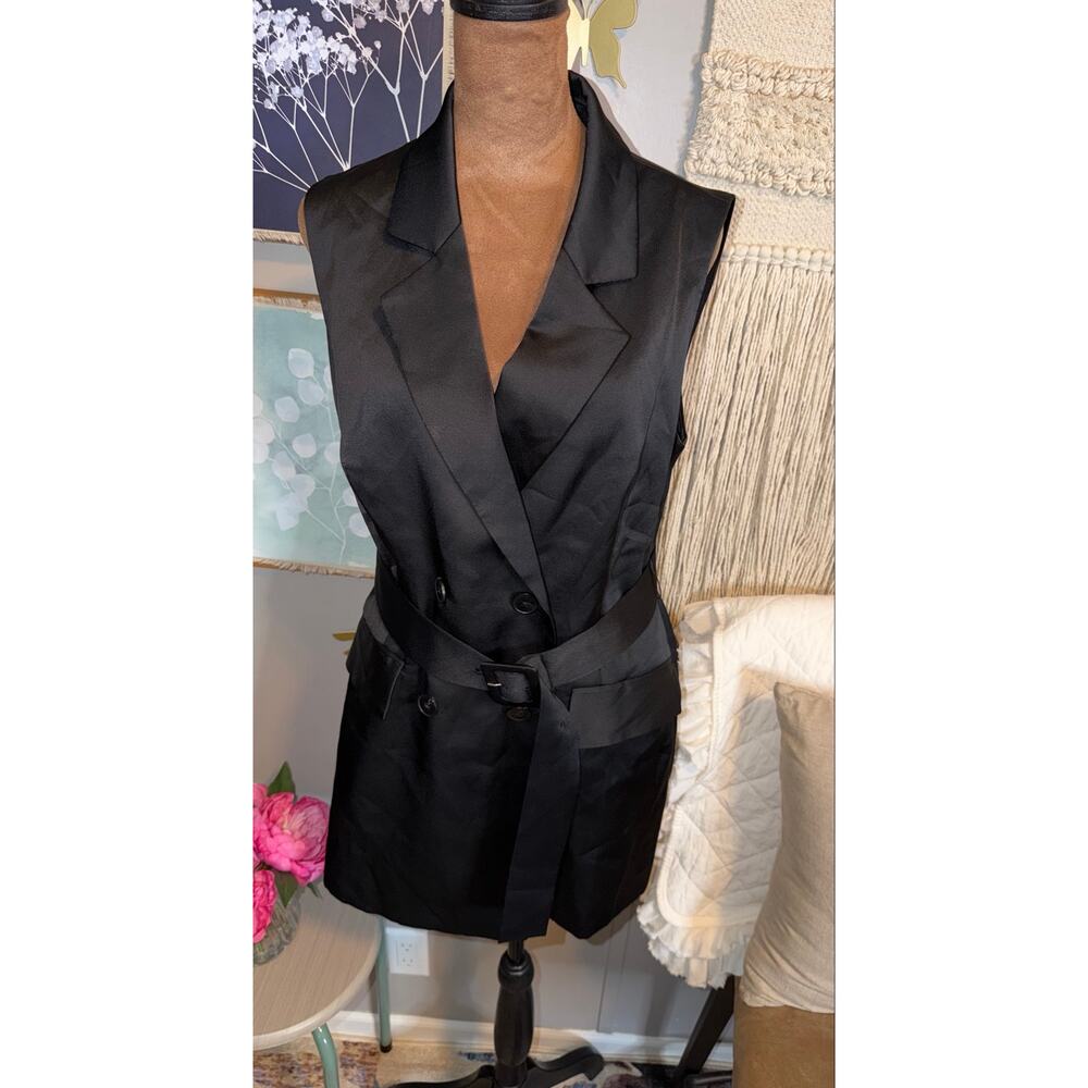 Express Black Satin-Look Double-Breasted Longline Vest – Medium – NWT - Picture 2 of 10